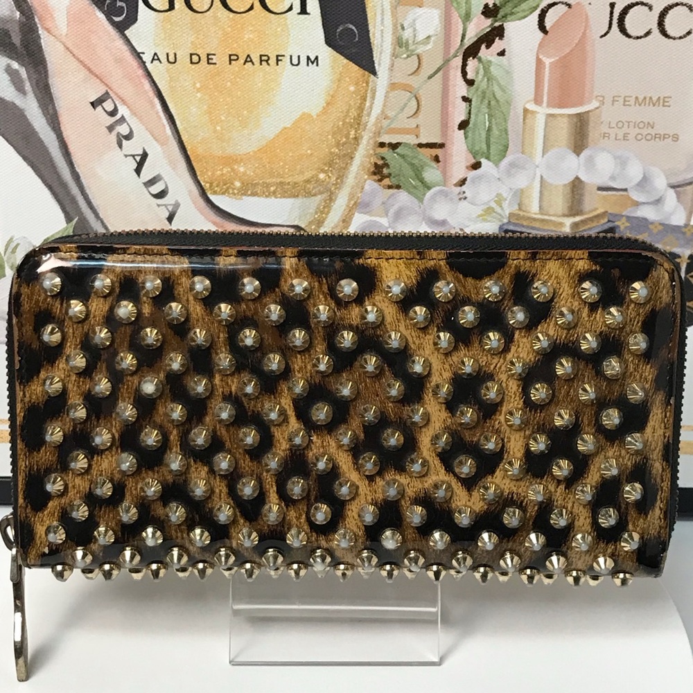 Christian Louboutin Panettone Studded Leopard Zip Around Wallet 🐆❤️ - Picture 3 of 17